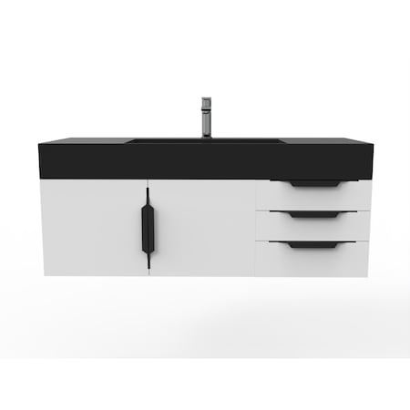 Castello Usa Amazon 48" Wall Mounted White Vanity With Black Top And Black Handles CB-MC-48W-BL-2056-BL